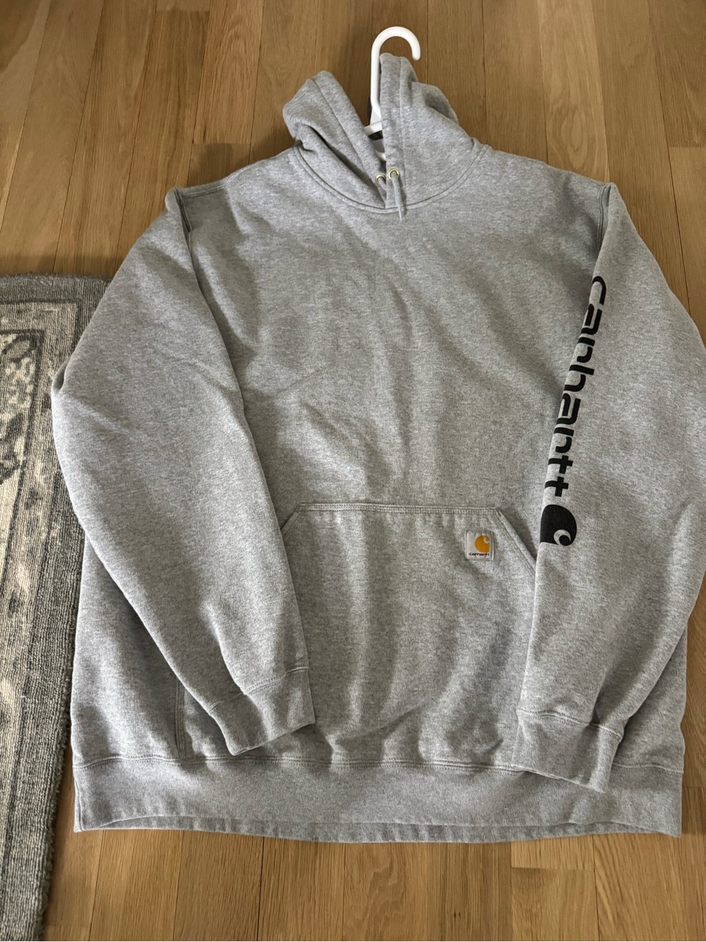 Carhartt Gray Pullover Hoodie with Yellow Logo Patch - Big and Tall